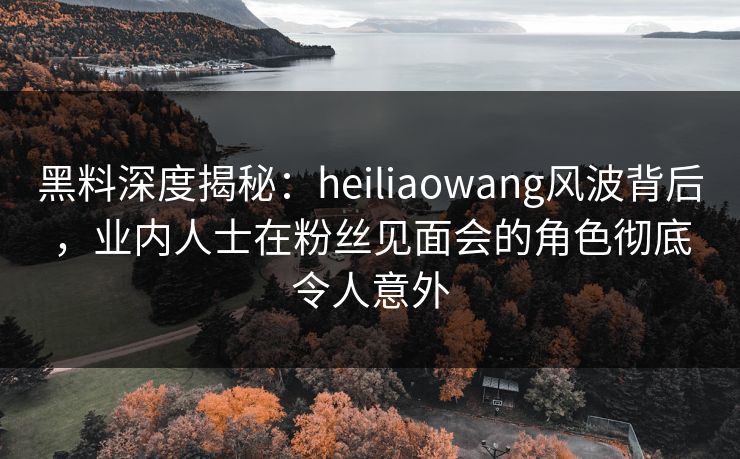 黑料深度揭秘：heiliaowang风波背后，业内人士在粉丝见面会的角色彻底令人意外